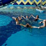Fitness Group Of Girls Doing Aerobical Excercises In Swimming Pool